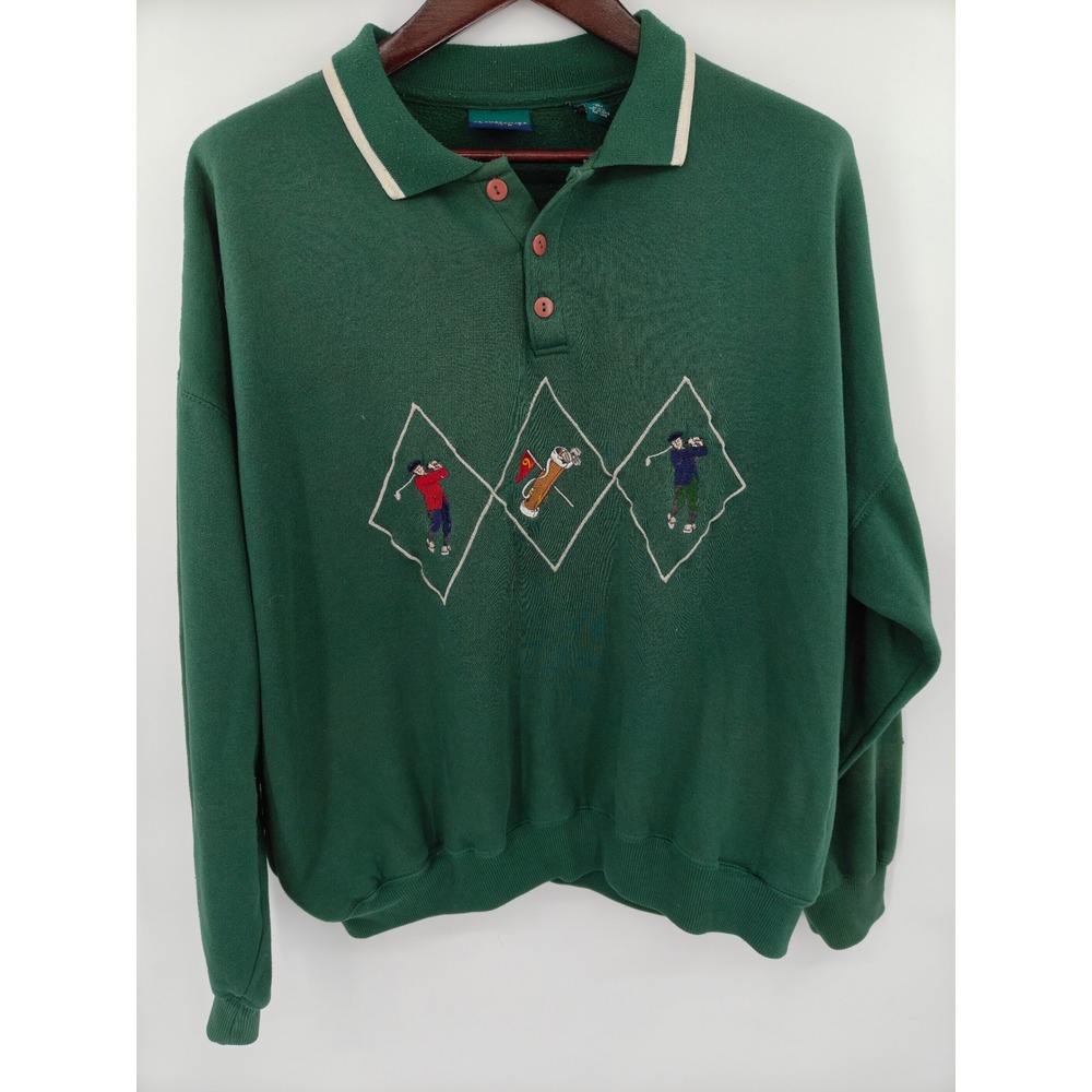 Claybrooke Sport Mens Green Golf Embroidered Polo Collar Sweatshirt XL